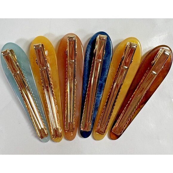 Anthropologie Brenda Hair Clips Resin Set of 6 Amber Green - Picture 3 of 8